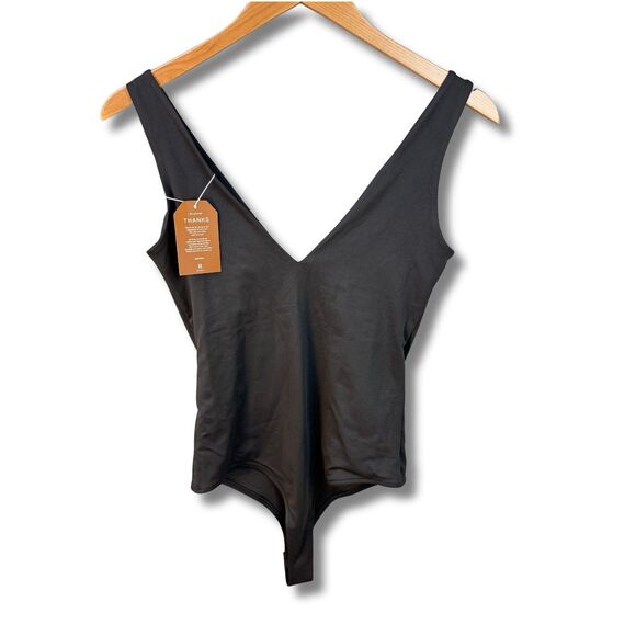 REORIA Sexy Plunge Bodysuit M Black Deep V Neck Sleeveless Backless Top Thong - Picture 5 of 10